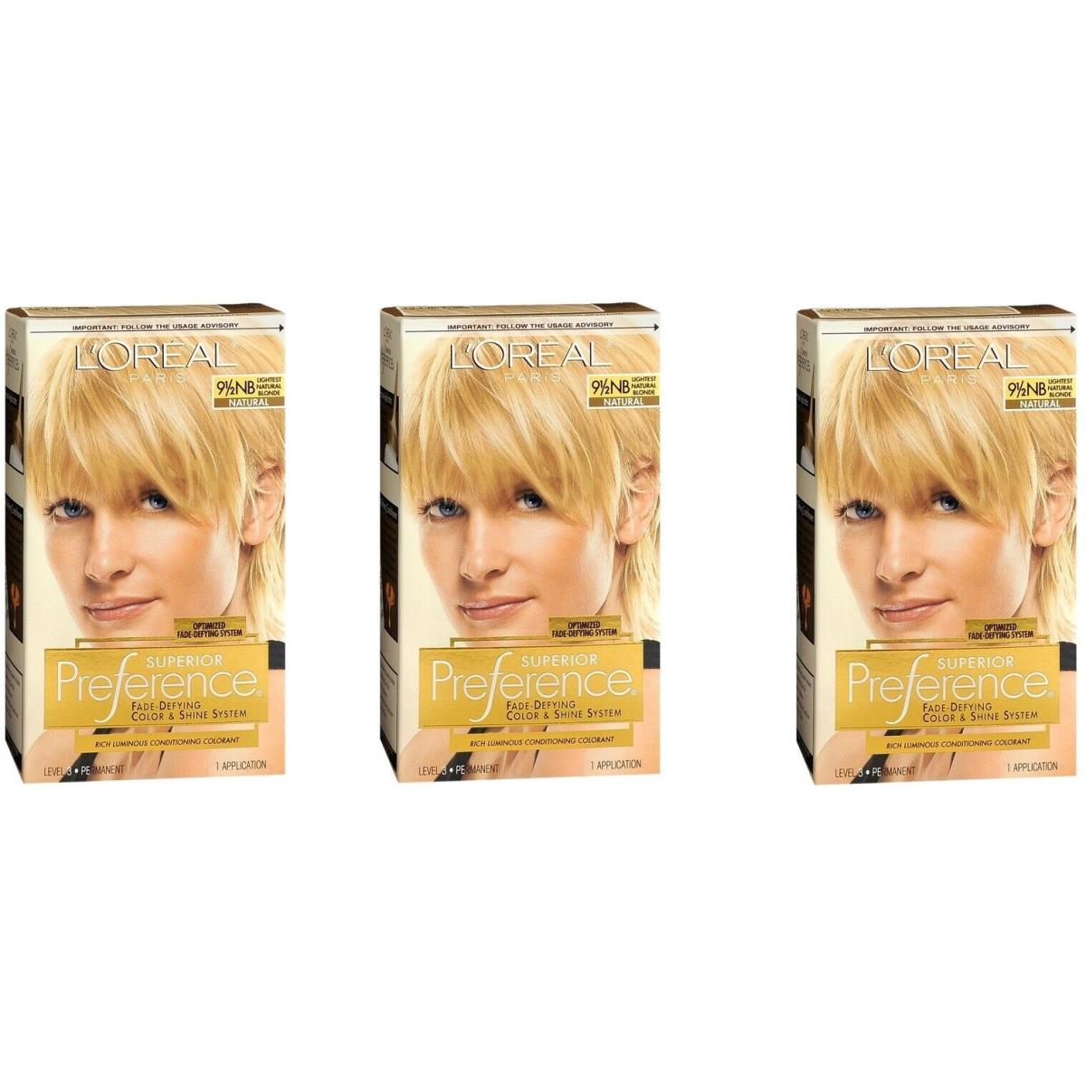 L`oreal Paris Preference Lightest Natural Blonde Hair Color 1ct 3 Pack