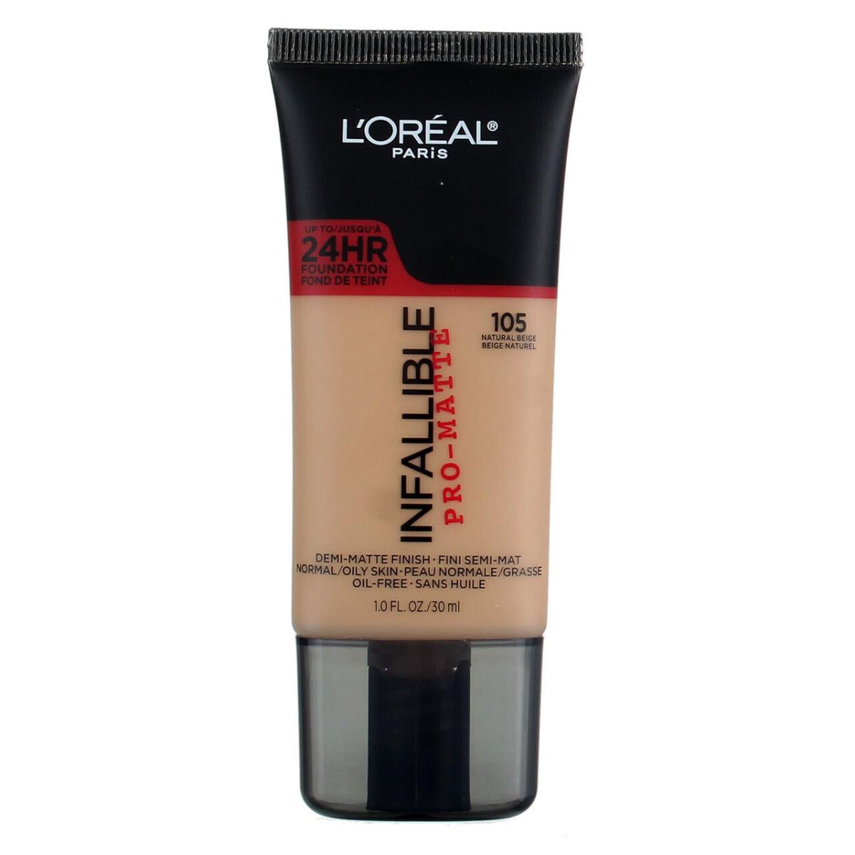 4 Pack L`oreal Paris Infallible Promatte Foundation Natural Beige 105 1 fl oz - Beige