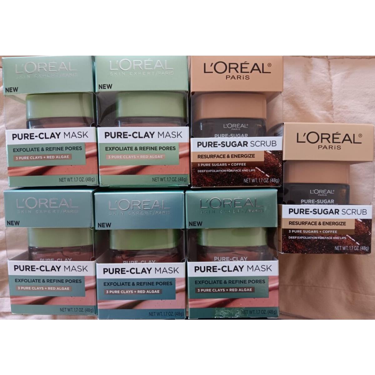 L`oreal Paris Pure Sugar Scrub Resurface Energize Coffee Clay Red Algae Mask Lot