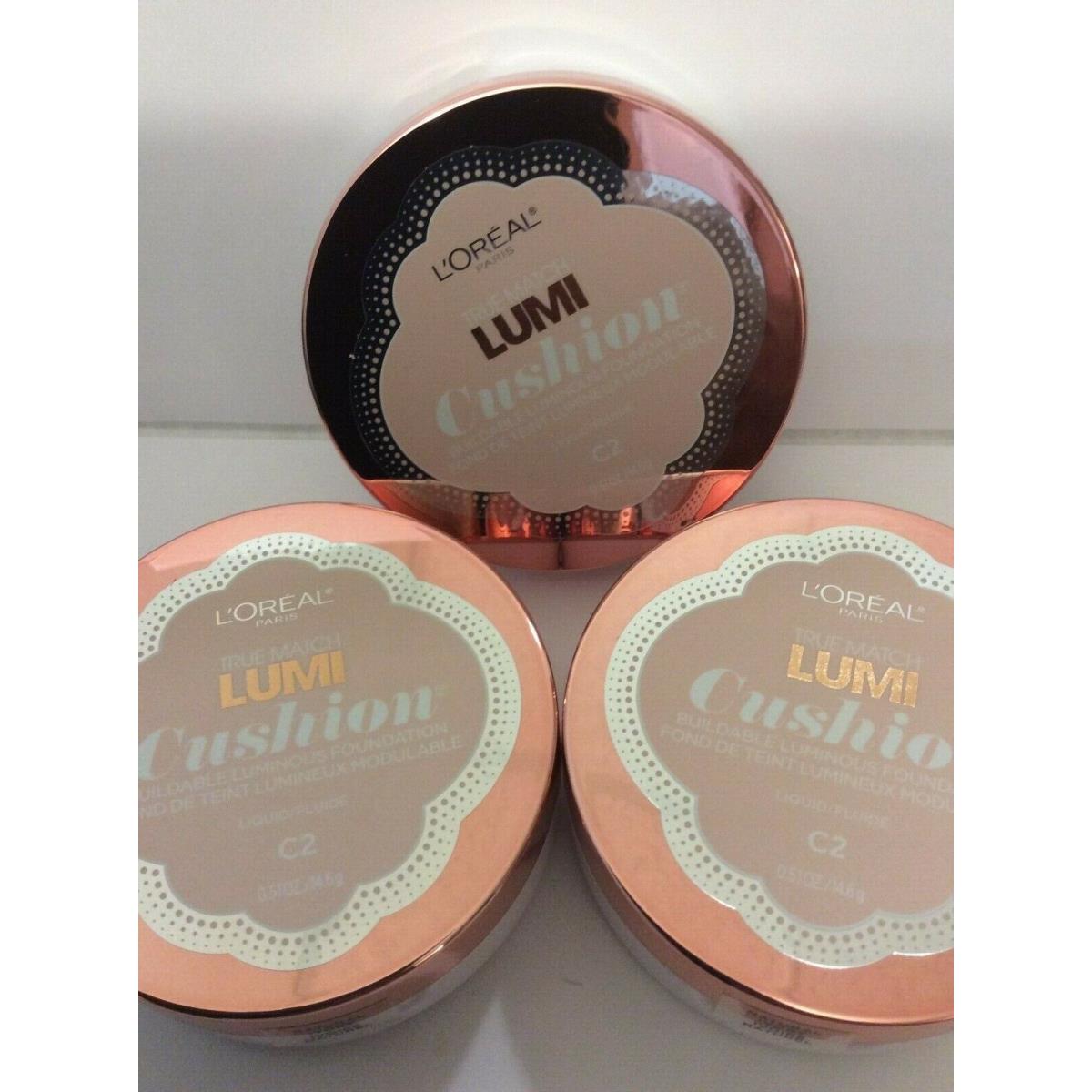 Lot of 3 - L`oreal True Match Lumi Buildable Cushion Foundation Natural Ivory C2