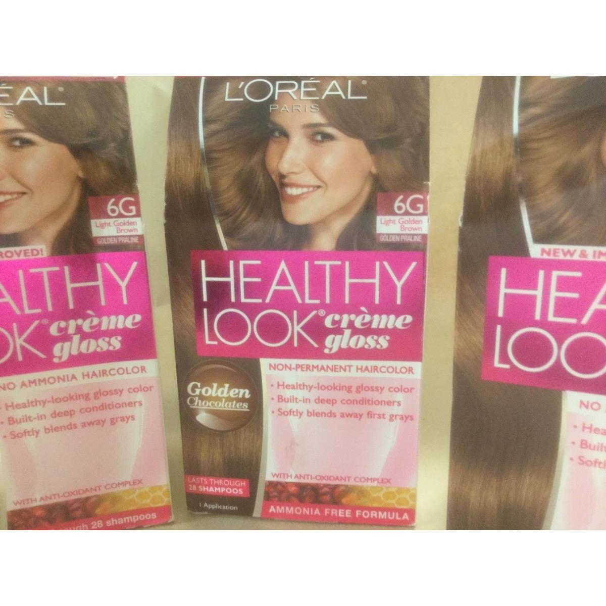 3 X L`oreal Healthy Look Gloss Hair Color 6G Light Golden Brown Golden Praline