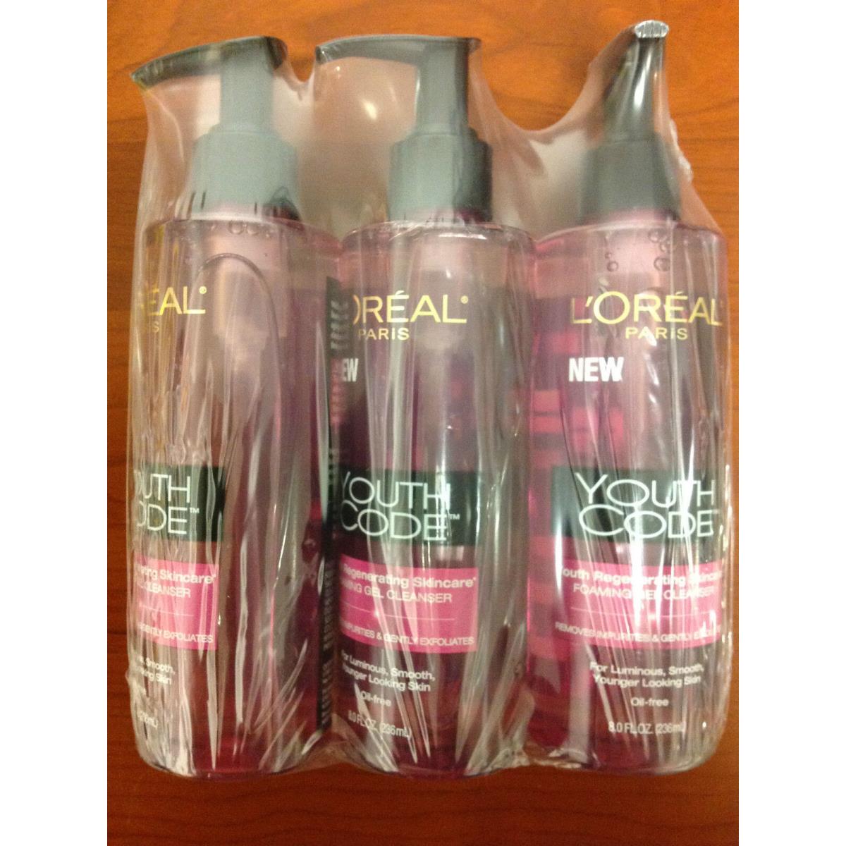 Lot OF 3 L`oreal Youth Code Foaming Gel Cleanser 8.0 fl oz // 236 mL New