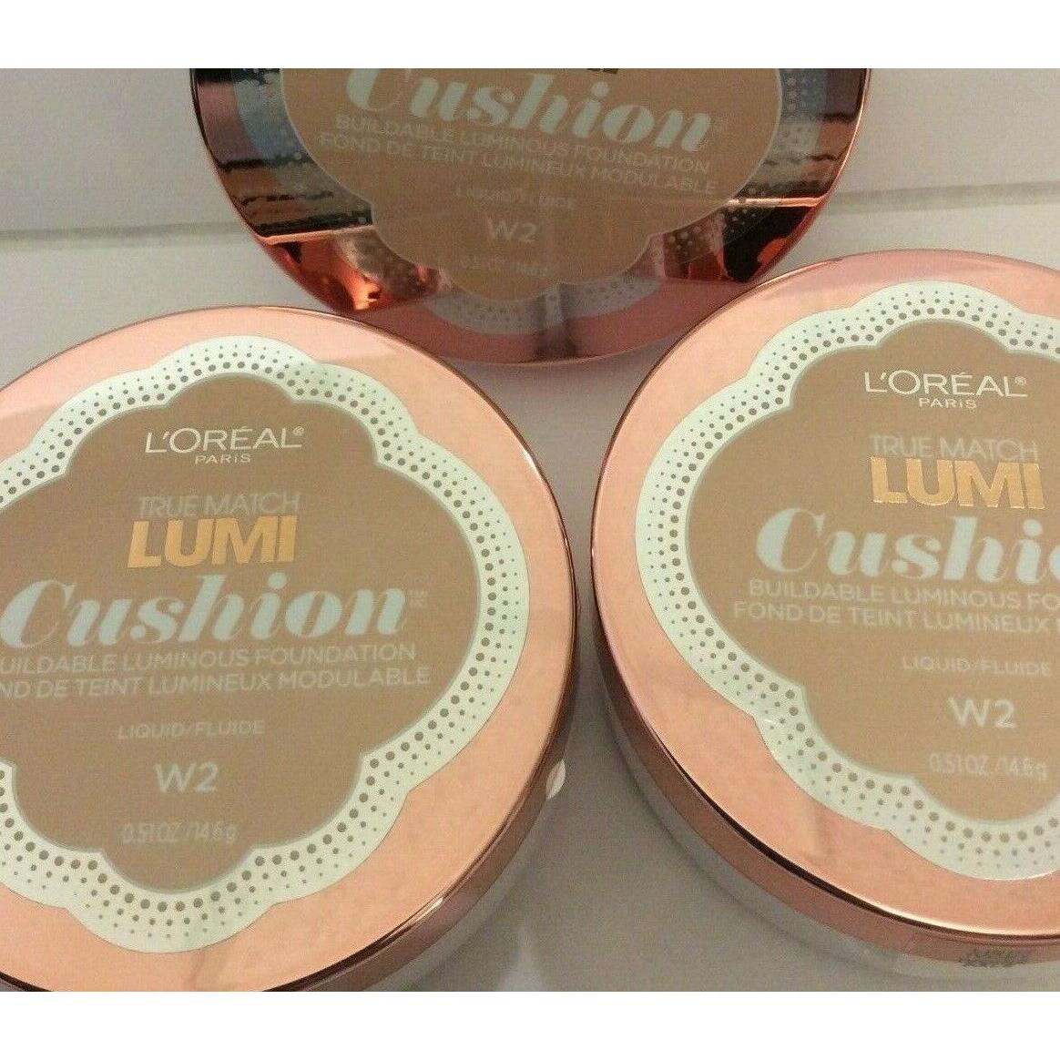 Lot of 3 - L`oreal True Match Lumi Buildable Cushion Foundation Light Ivory W2