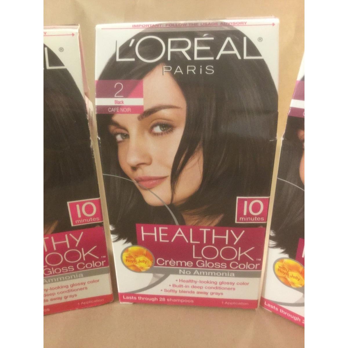 3 X L`oreal Healthy Look Creme Gloss Hair Color 2 Black Cafe` Noir For