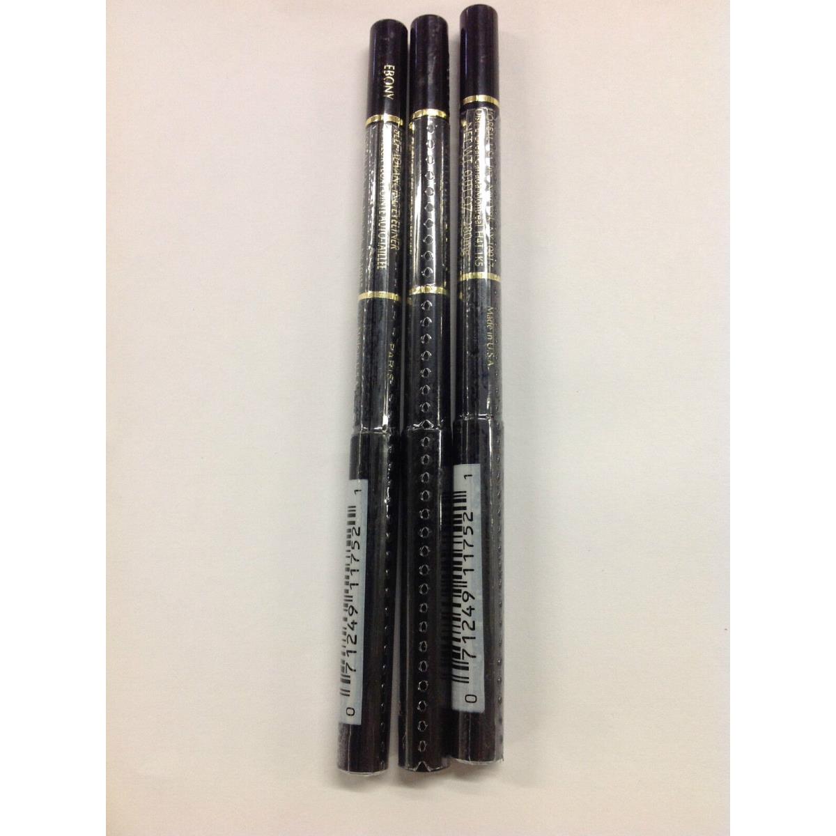 Lot OF 3 L`oreal Pencil Perfect Self Advancing Eye Liner Ebony Sealed