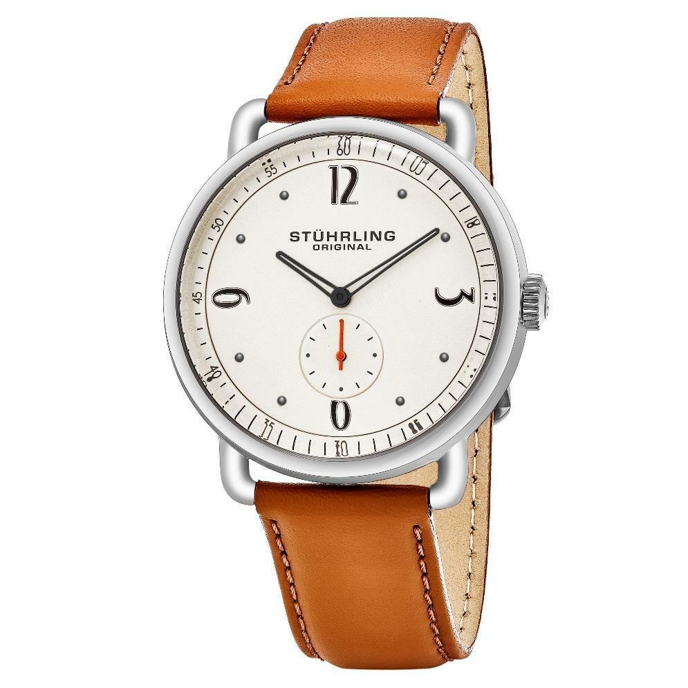 Stuhrling 857 04 Symphony Quartz Brown Leather Strap Mens Watch