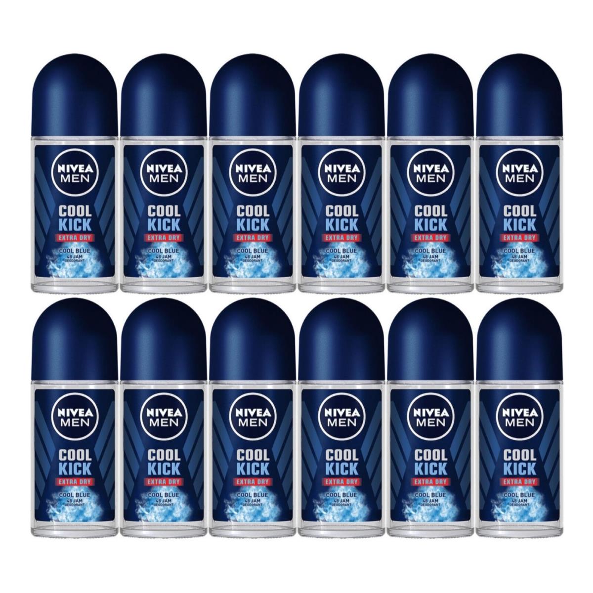 Nivea Men Cool Kick Extra Dry Cool Blue Roll-on Deodorant 1.7oz Pack of 12 - Blue