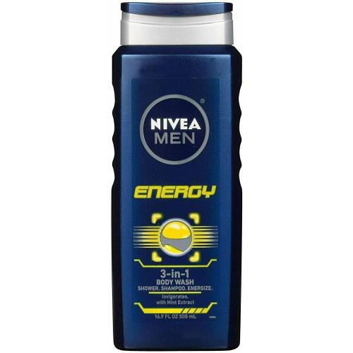 Nivea Men 3 in 1 Body Wash Shower Shampoo Energize Mint Extract 16.9oz 12 Pack - Clear