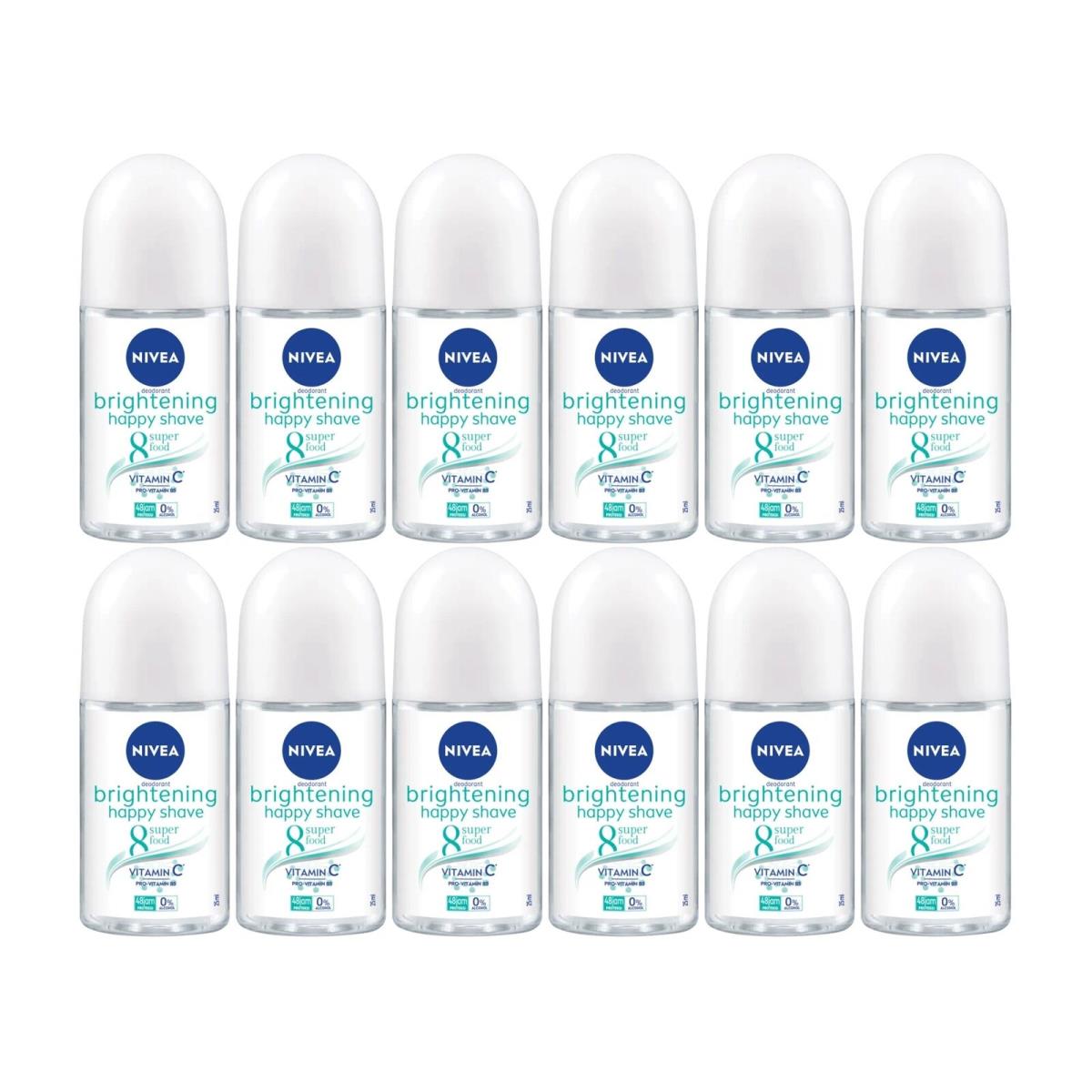 Nivea Brightening Happy Shave 8 Superfood Roll-on Deodorant 1.7oz Pack of 12