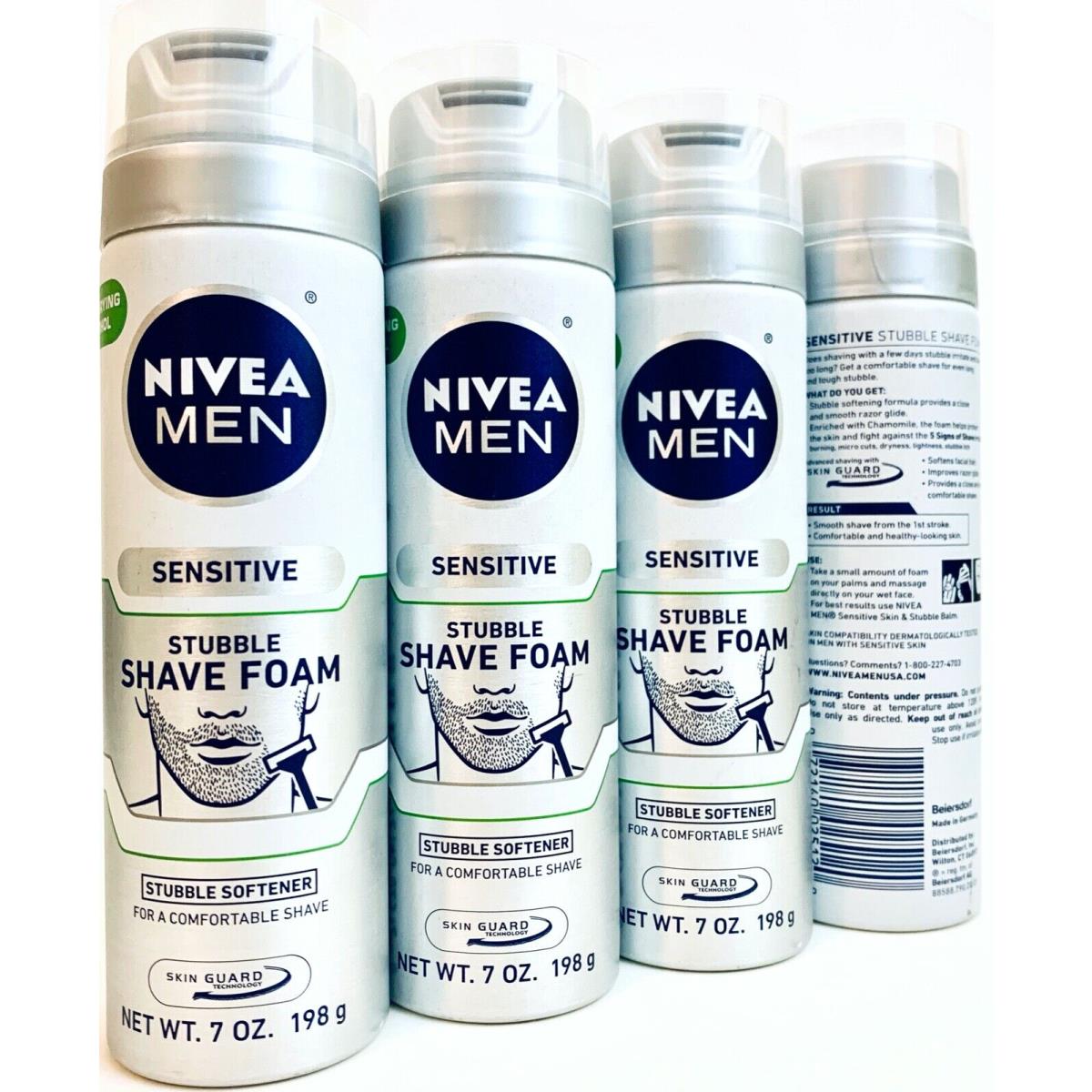 4 Ct Nivea Men Sensitive Stubble Softener Shave Foam For A Comfortable Shave 7oz