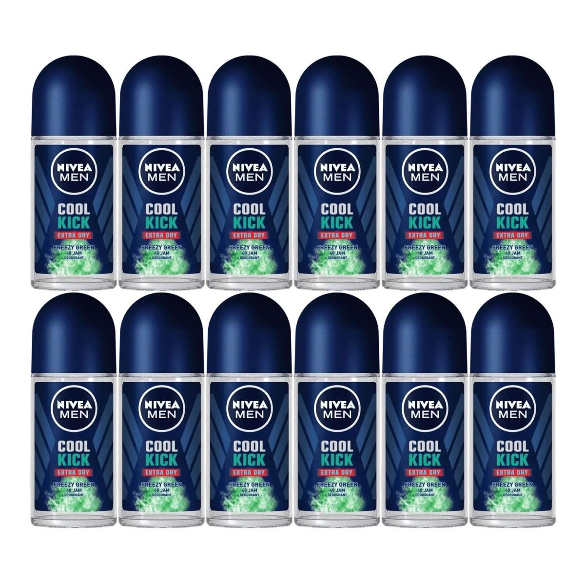 Nivea Men Cool Kick Extra Dry Freezy Green Roll-on Deodorant 1.7oz Pack of 12 - Green