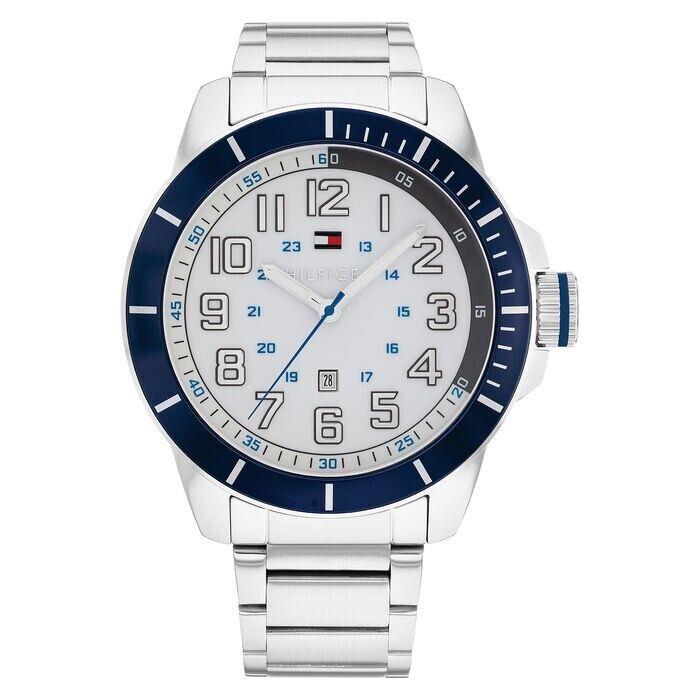 1791073 Tommy Hilfiger Analog Blue Bezel White Dial Men Watch 46mm