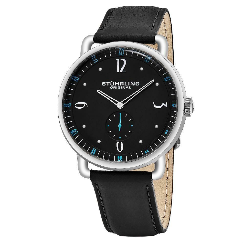 Stuhrling 857 03 Symphony Quartz Black Leather Strap Mens Watch