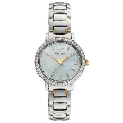 Citizen EL3044-54D Women`s Diamond Accented TT Mother-of-pearl Dial Watch