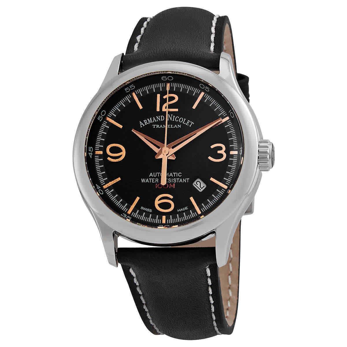 Armand Nicolet Mha Automatic Black Dial Men`s Watch A840HAA-NS-P140NR2 - Dial: Black, Band: Black, Bezel: Silver-tone