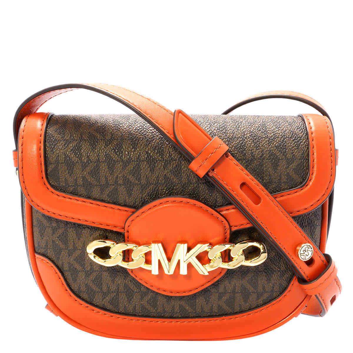 Michael Kors Ladies Hally Extra-small Embellished Logo Crossbody Bag- Orange