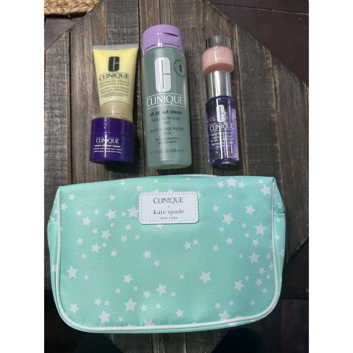 Nwob Clinique Lot of 5 Soap Lotion Eye Cream Makeup Remover W/kate Spade Bag