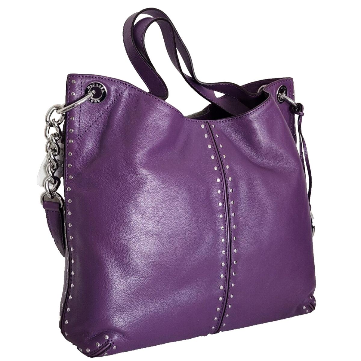 Michael Kors Astor Studded Large Chain Purple Leather Shoulder Tote Bag