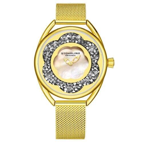 Stuhrling 995M 04 Lily Mother of Pearl Crystal Accented Flower Womens Watch