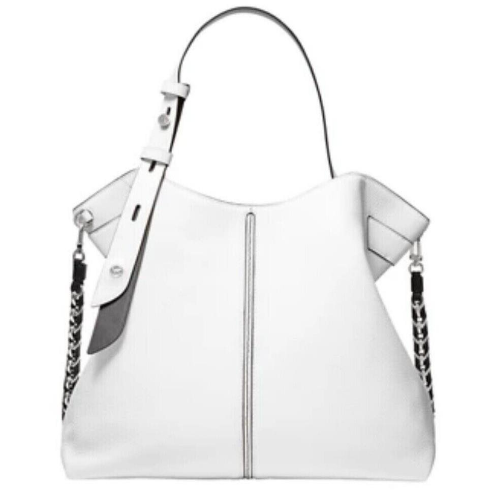 Michael Kors Downtown Astor Optic White/black Leather Shoulder Tote Bag