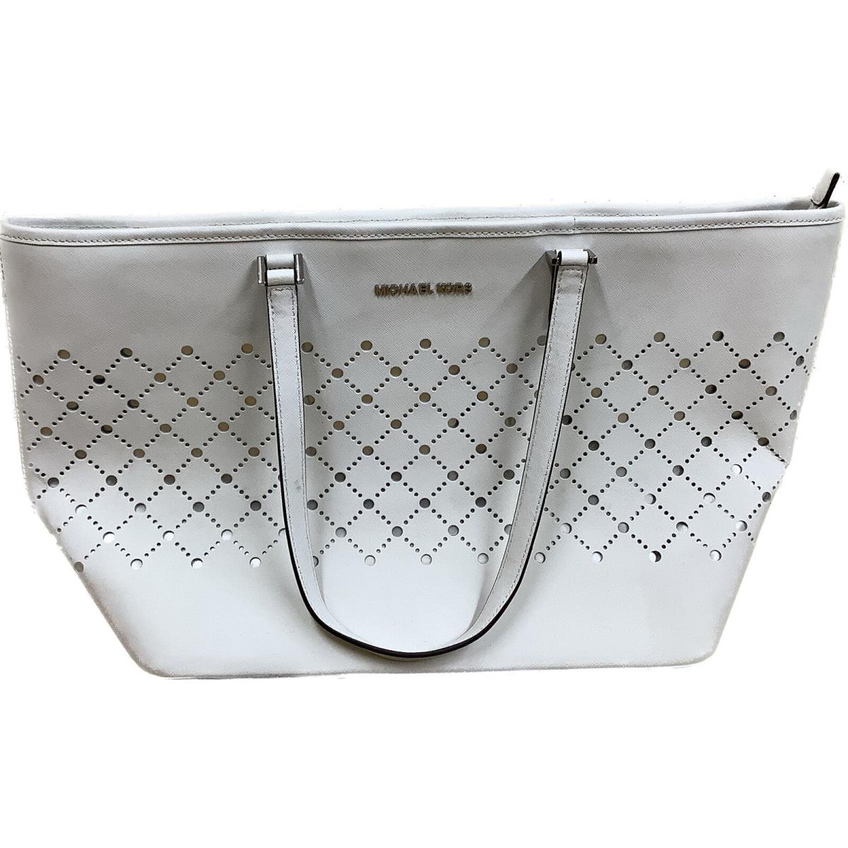 Michael Kors Women`s Violet Leather Jstvl LG Carry All Tote Bag - White