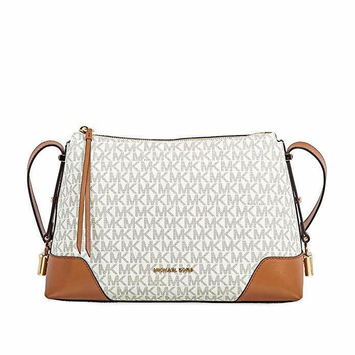 Michael Kors Crosby Medium Signature Logo Print Messenger Bag - Vanilla/acorn 0