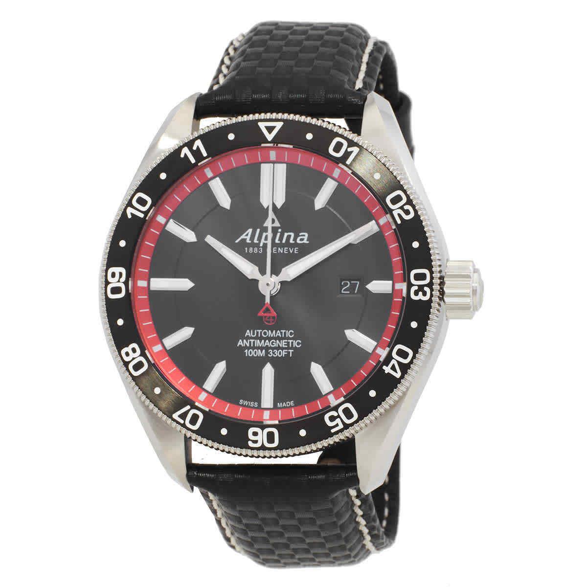 Alpina Alpiner 4 Automatic Black Dial Men`s Watch AL-525BR5AQ6-SR - Dial: Black, Band: Black, Bezel: Silver-tone