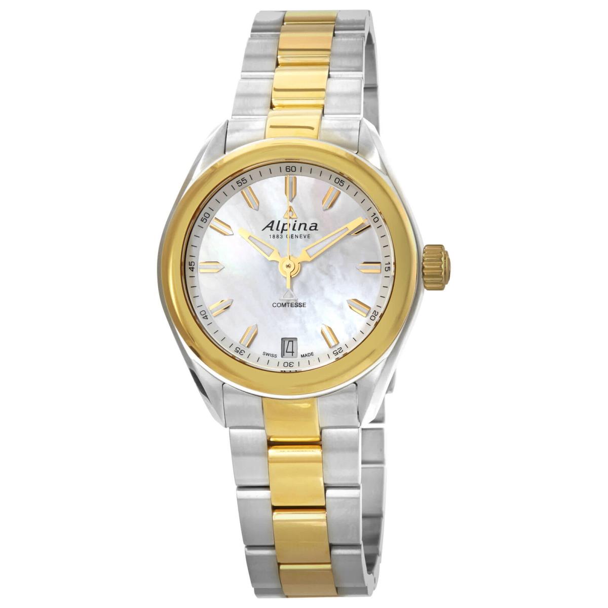 Alpina Comtesse Quartz Mop Dial Ladies Watch AL-240MPW2C3B - Dial: White, Band: Multicolor, Bezel: Gold