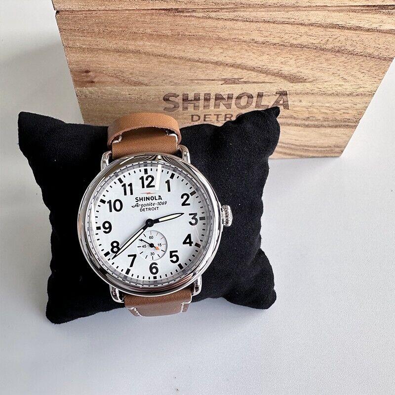 Men Women Shinola Runwell White Dial with Brown Leather Strap Watch 41mm