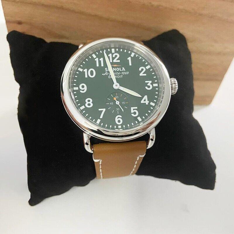 Men Women Shinola Runwell Green and Quartz Watch Tan Leather Strap 41mm