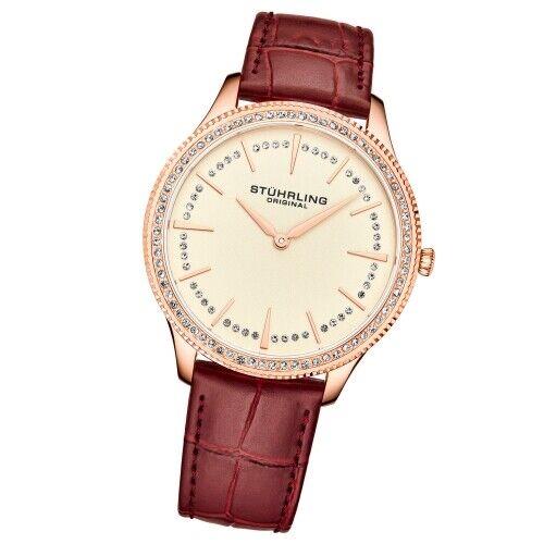 Stuhrling 3985 6 Symphony Crystal Accented Red Leather Womens Watch - Band: Red