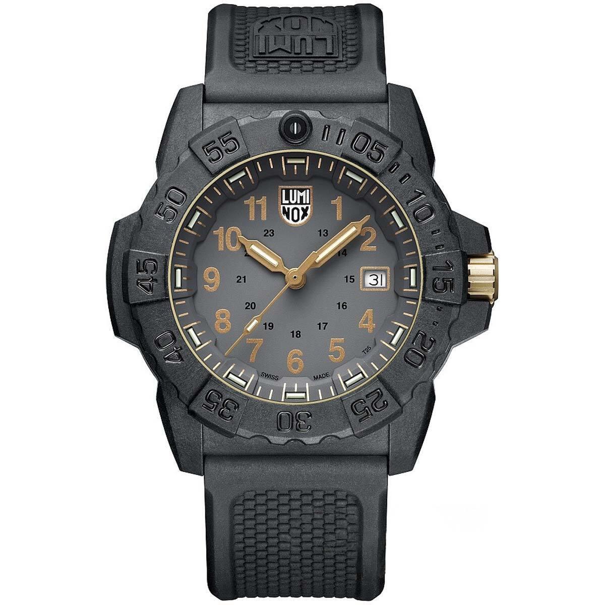 Luminox Men`s Watch Navy Seal Quartz Black Steel Case Rubber Strap 3508.Gold