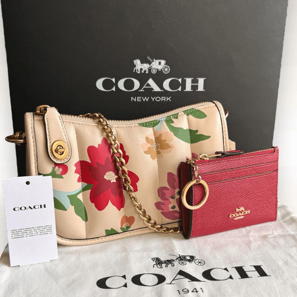 Coach 2-pc Set: Quilted Swinger w/ Floral Print and Mini Skinny ID Case