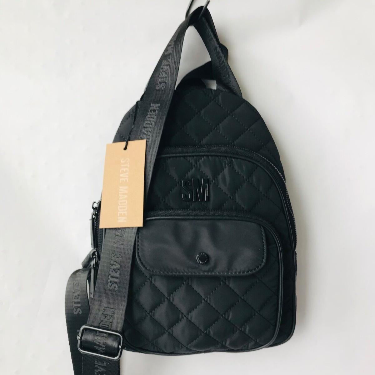 Steve Madden Black Nylon Quilted Crossbody Bag w 2 Outer Pockets 8.5x 11.5