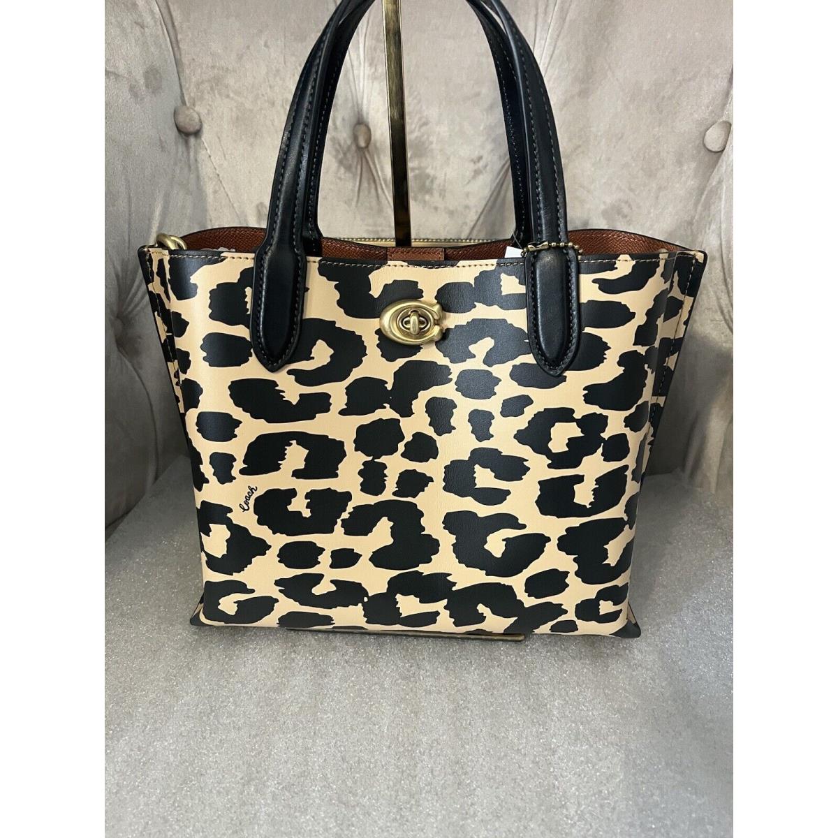 Coach Willow 24 Leopard Print Leather Small Tote Bag Handbag CM533 Black Brown