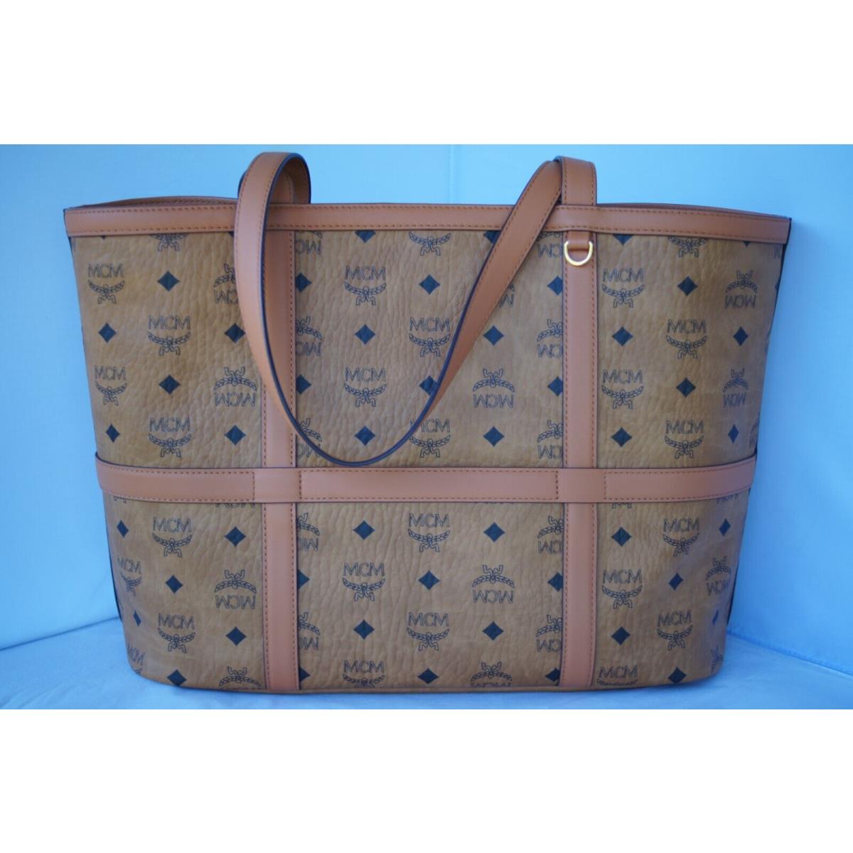 Mcm Aren Shopper Visetos Tote Bag Brown Logo