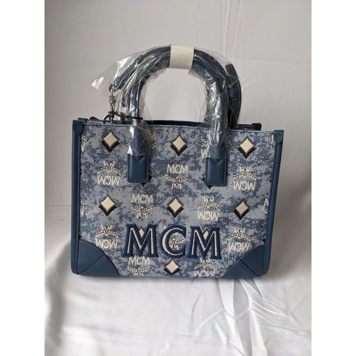 Mcm Women Munchen Tote In Vintage Monogram Jacquard Blue