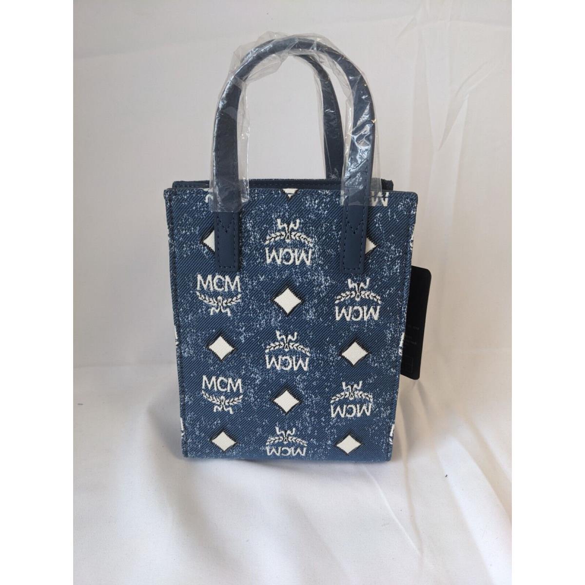 Mcm Women Aren Tote in Vintage Denim Jacquard Blue Mini