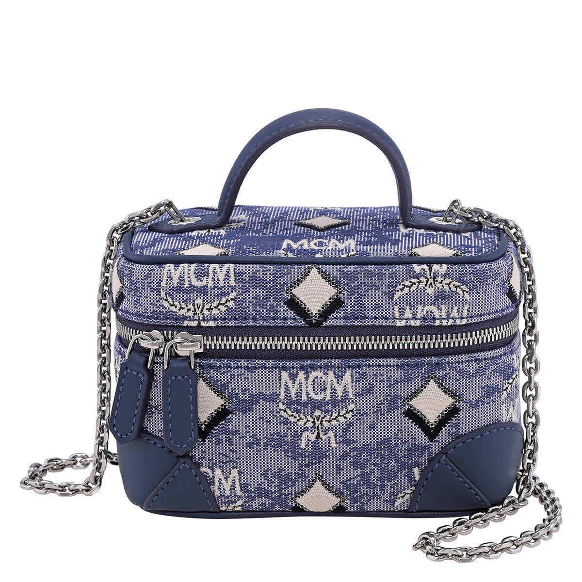 Mcm Ladies X-mini Blue Rockstar Vanity Case in Vintage Jacquard Monogram