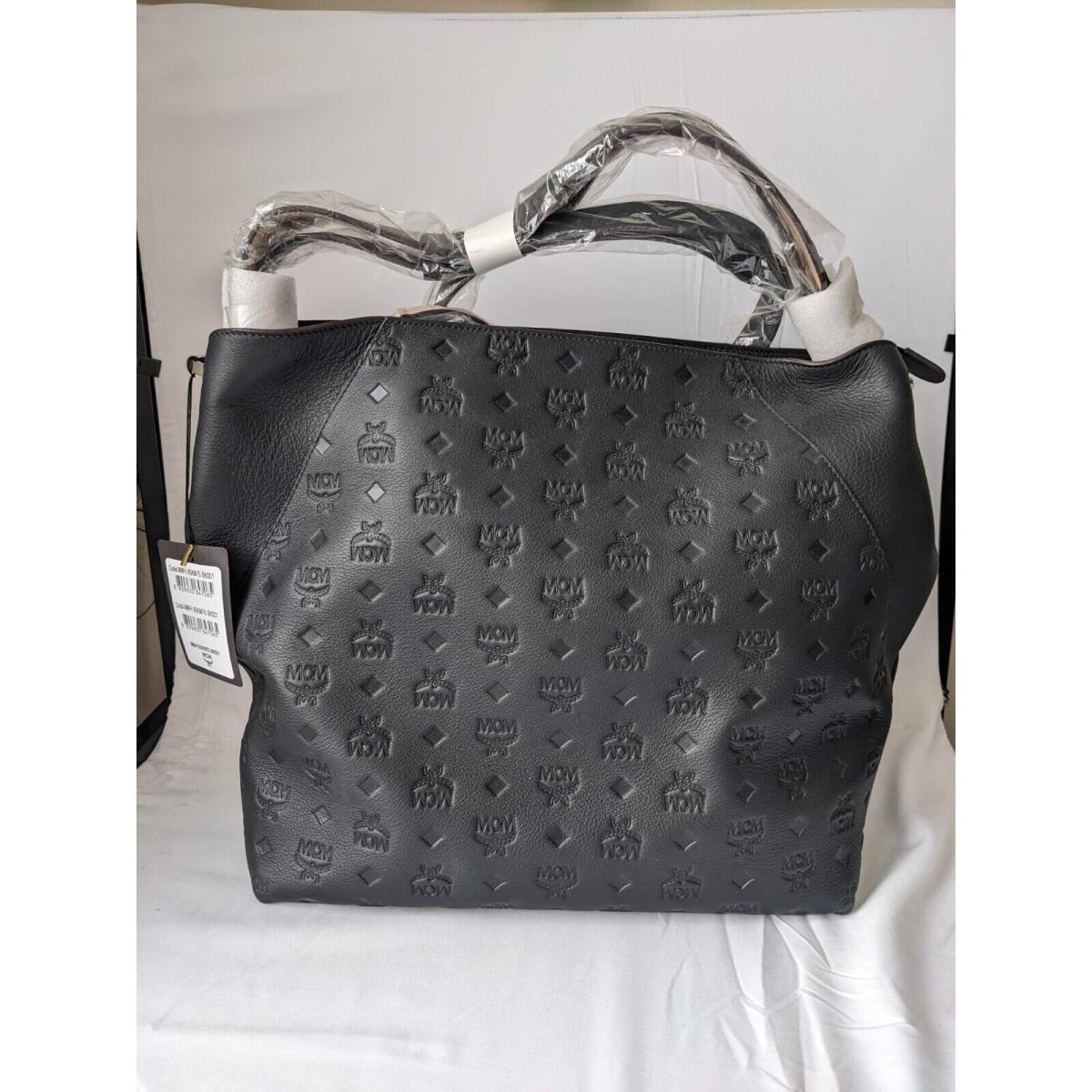 Mcm Women Aren Hobo Bag in Monogram Leather Black Large