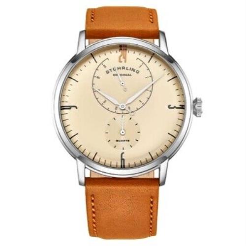 Stuhrling 3969 3969.1 Cabaletta Quartz 24 Hour Dial Tan Leather Strap Mens Watch