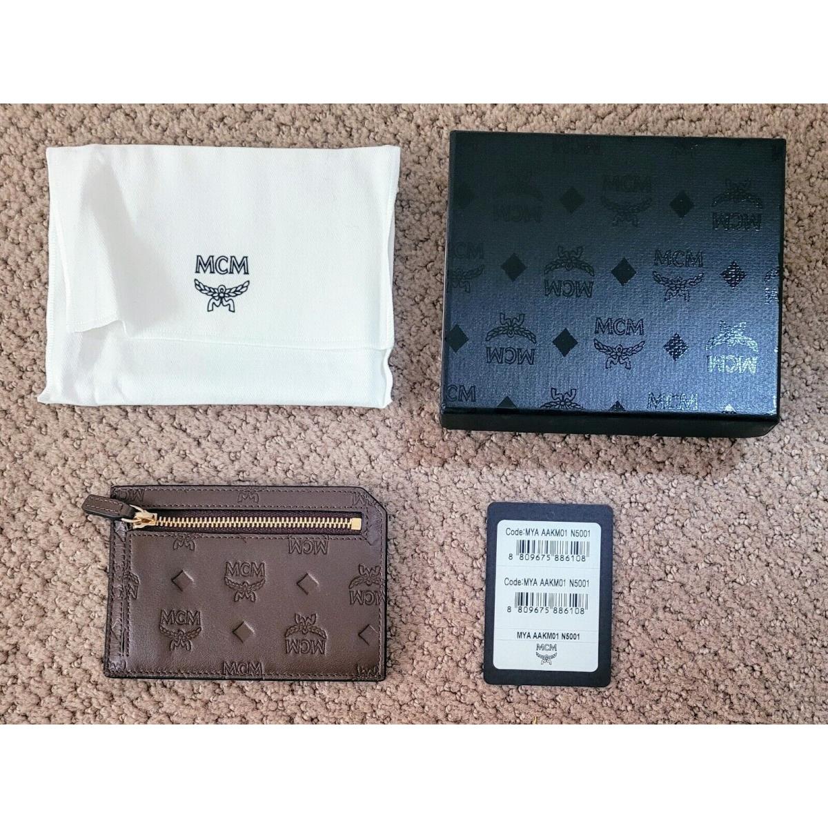 Mcm Embossed Logo Leather Coin Card Holder Wallet Box Dust Wrap