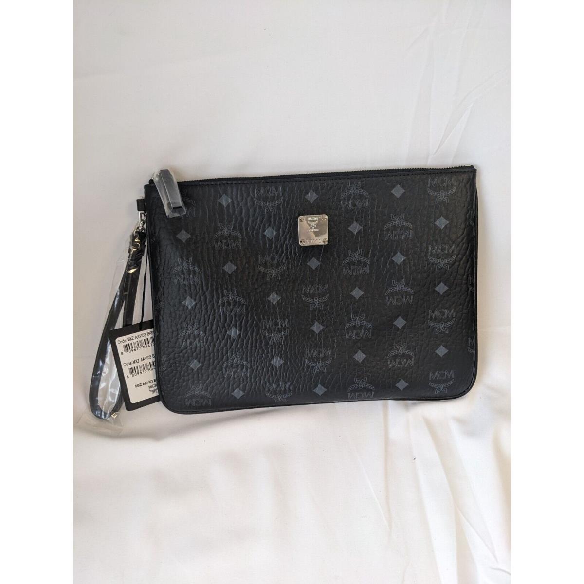 Mcm Women Wristlet Zip Pouch In Visetos Canvas Black Medium