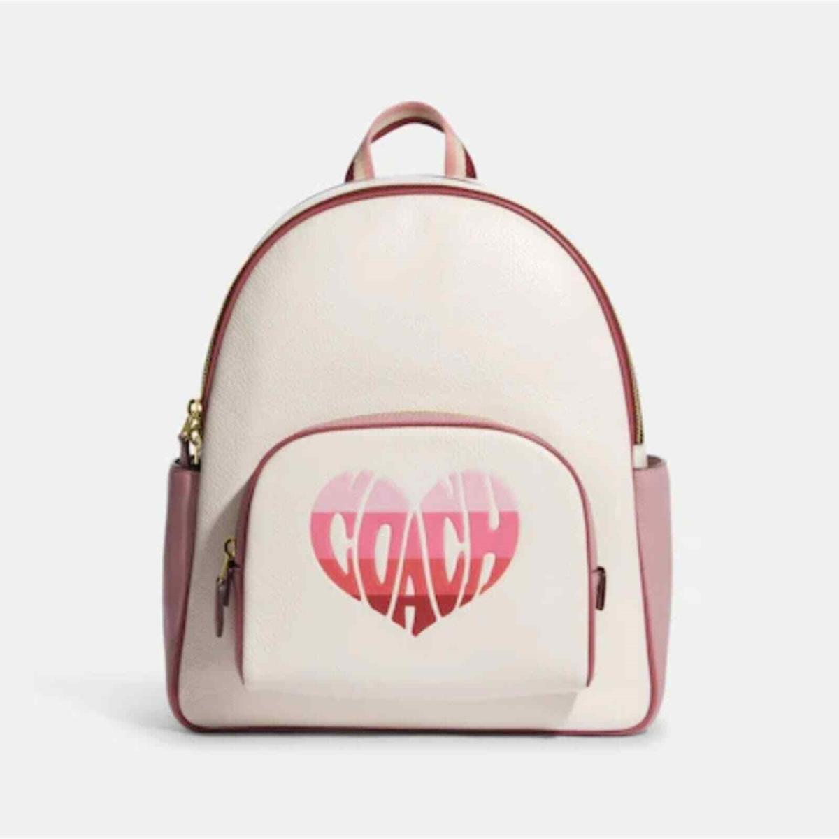 Coach Stripe Heart Backpack IN Colors Gold/chalk/pink Multi