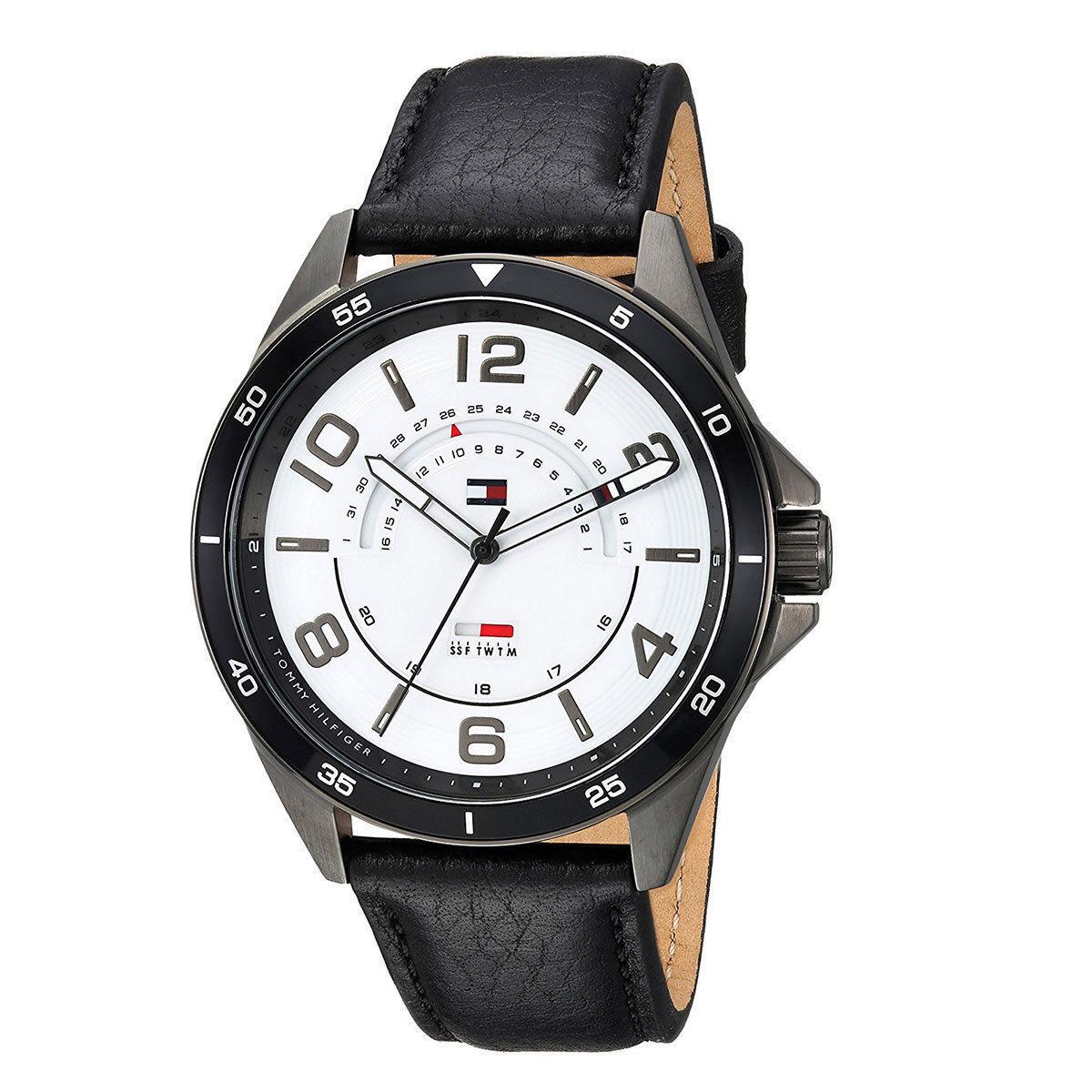 Tommy Men`s Hilfiger Casual Watch Ian Black Leather Strap 1791396