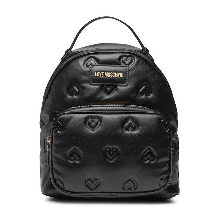 Moschino Backpack Love Hearts Medium Black Embossed Leather Bag