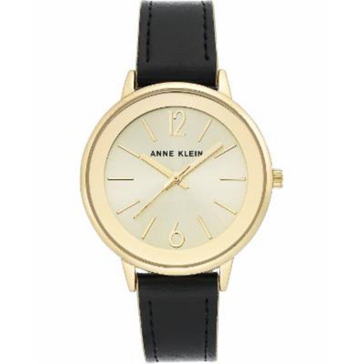 Anne Klein 3184CHBK Womens Gold Tone Dial Leather Strap Watch Black/gold