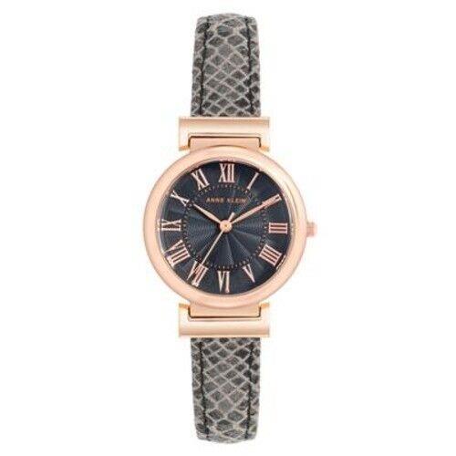 Anne Klein Women`s Gray Geniune Leather Strap Watch 28mm - Rose Gold-tone Gray