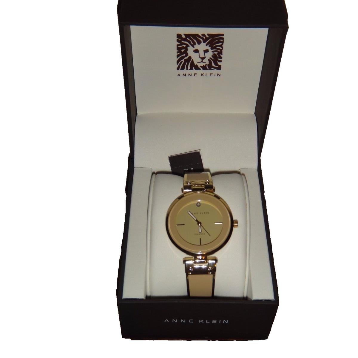 Anne Klein Womens Gold Beige Watch Beige Dial 34 mm Diamond Chip AK/2302TNGB