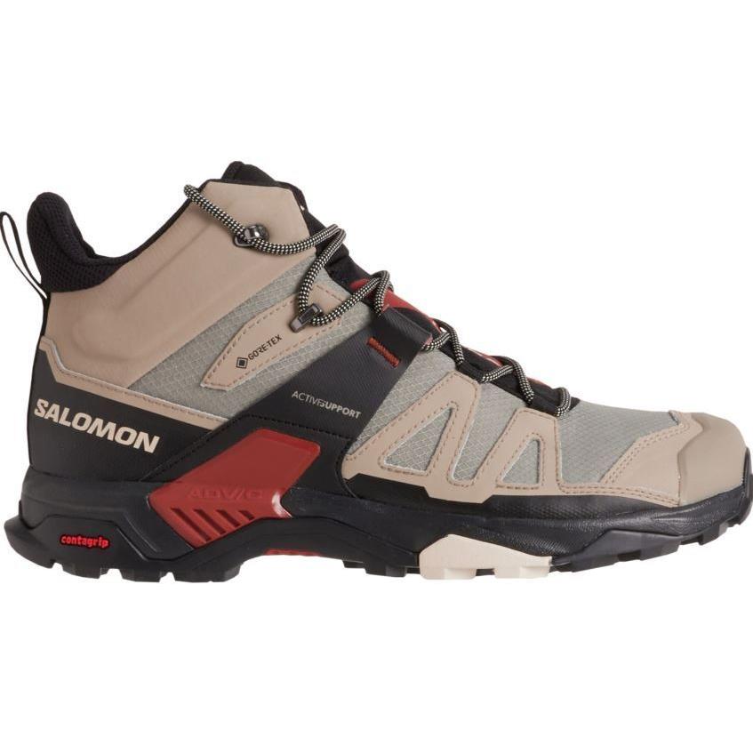 Men`s Salomon X-ultra 4 Mid Gore-tex Hiking Boots Waterproof Leather Khaki - Khaki/Black